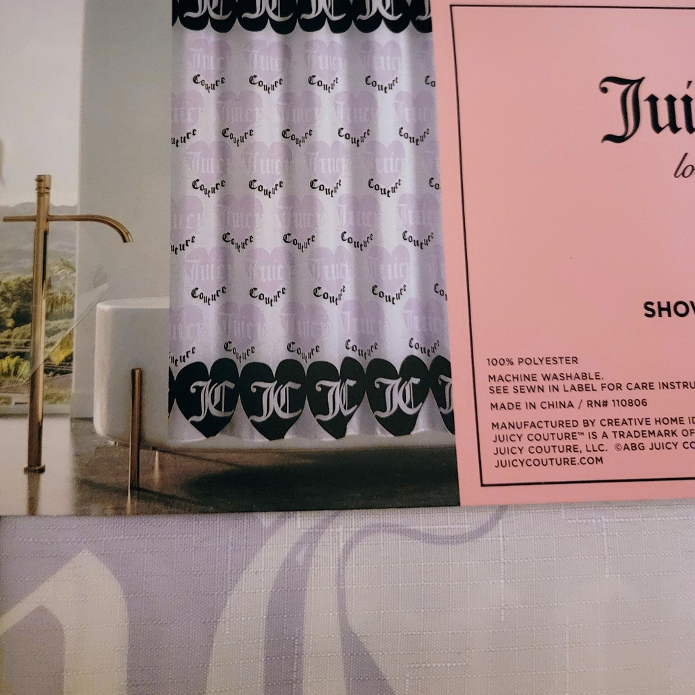 Juicy Couture Black, Purple, White NEW with Tags Shower Curtain With Hooks